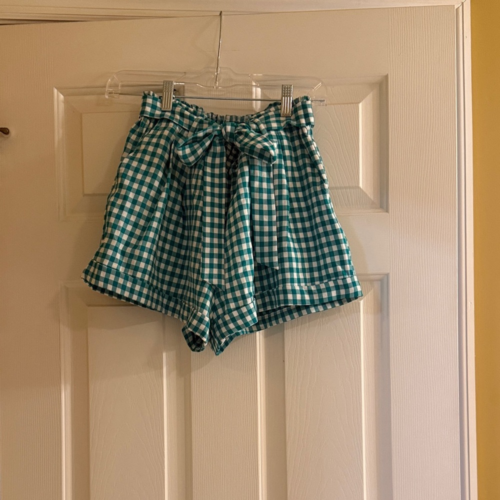 Francesca's Collections Teal Gingham High Waist Shorts